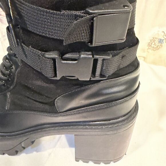 French connection  Women's Black Chunky Platform Boots Size 9 Lace & Buckle - Picture 9 of 12